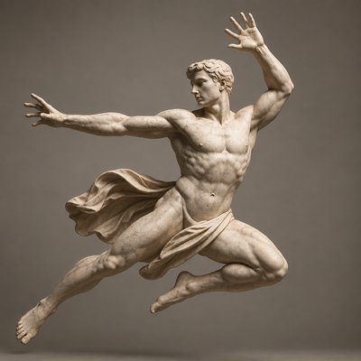 a statue of a man in the air