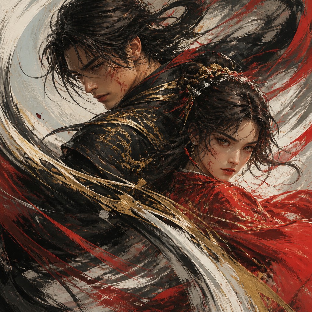 portrait of two people together — Dynamic Composition Art Style