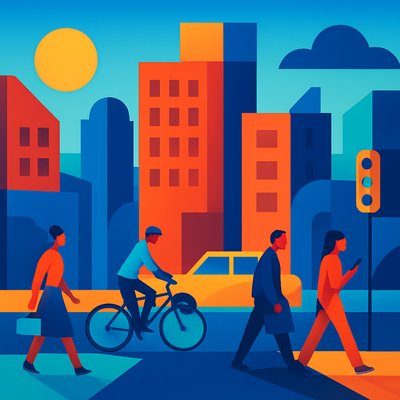 urban street with city activity