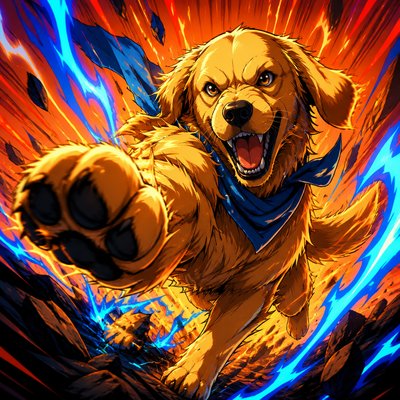 portrait of a golden retriever wearing a blue bandana, warm plain backdrop, no text
