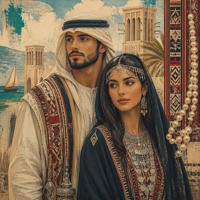 portrait of two people together — Emirati Art Style