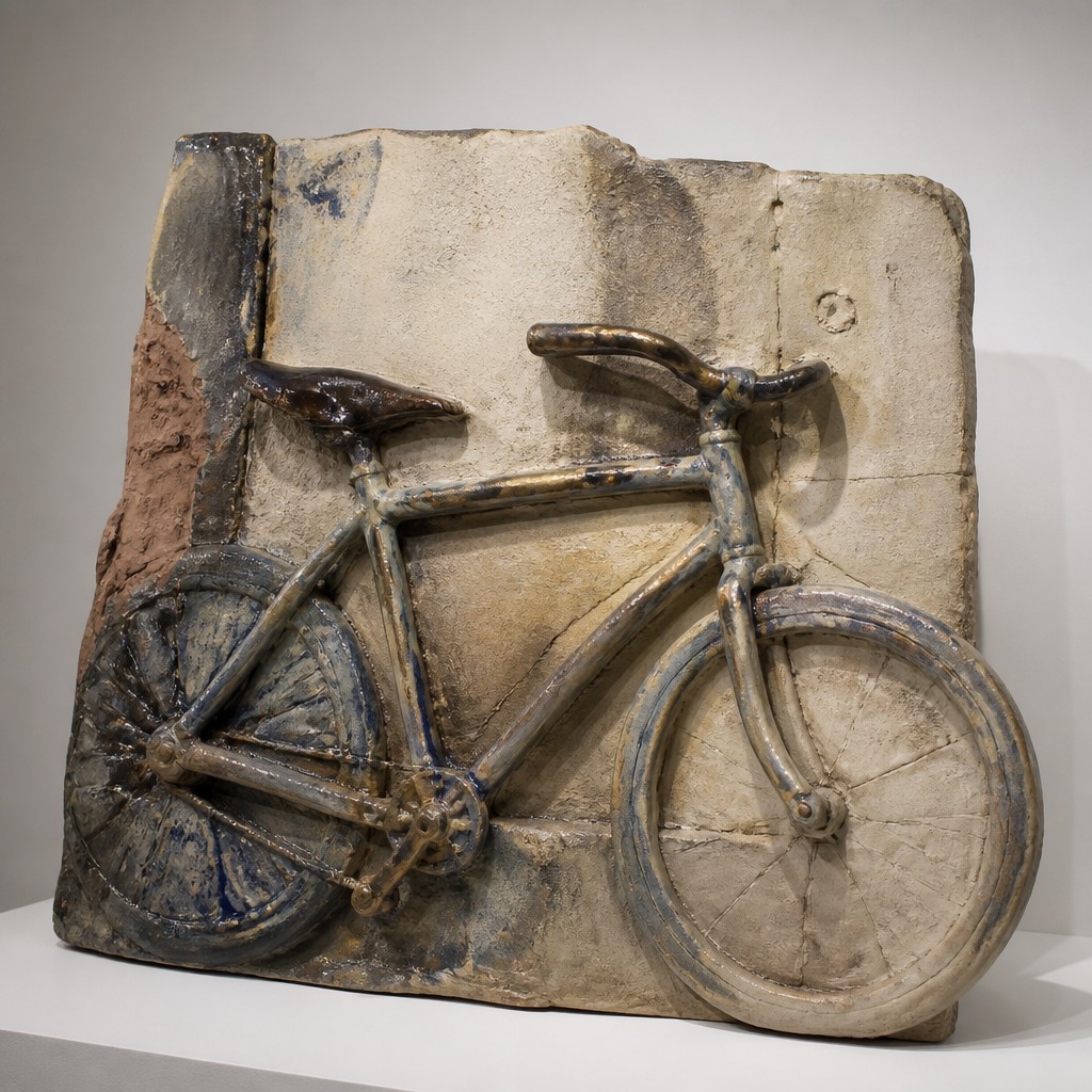 bicyle resting against a wall — Contemporary Sculptural Ceramic Art Style