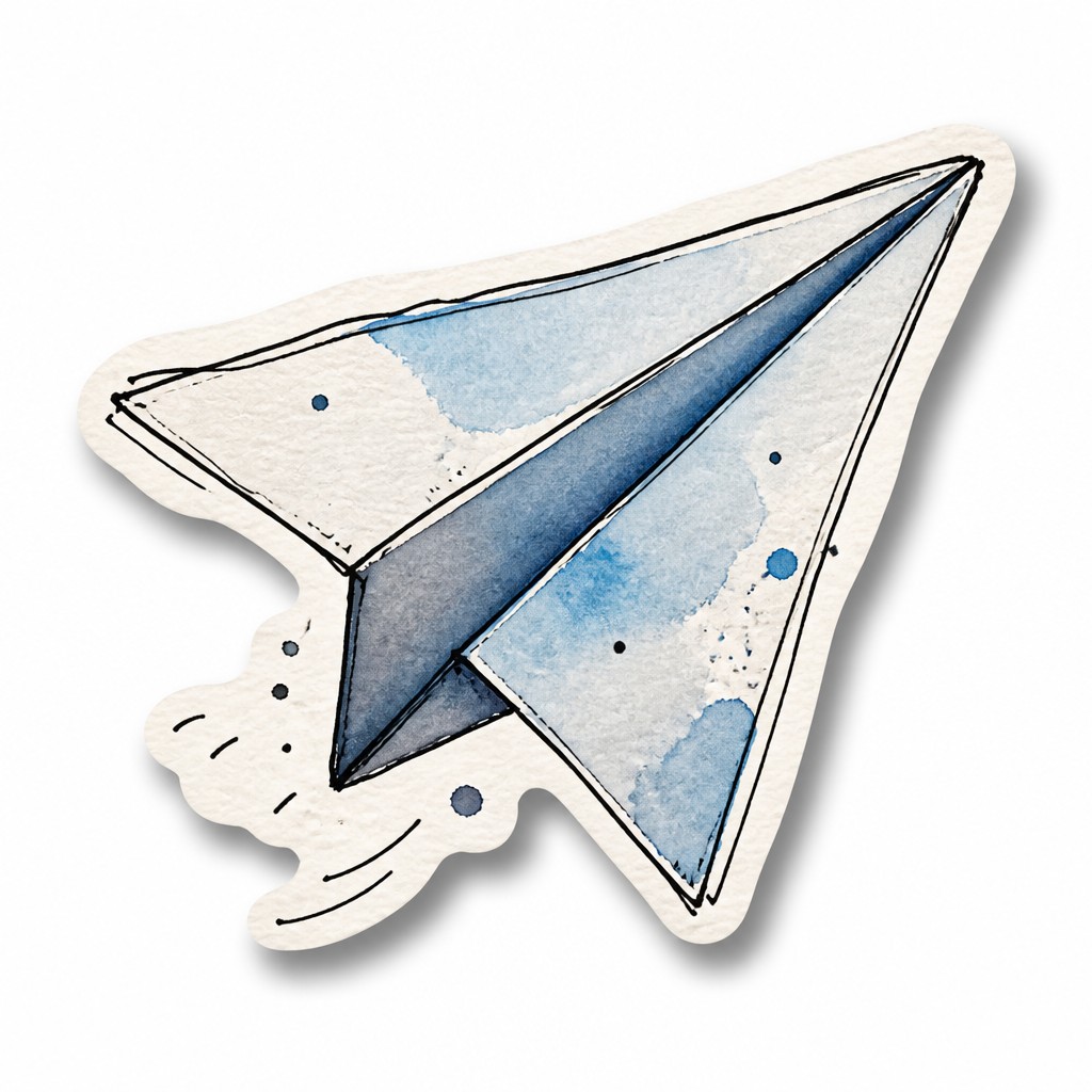 a paper plane, clean minimal composition on a plain background, no text