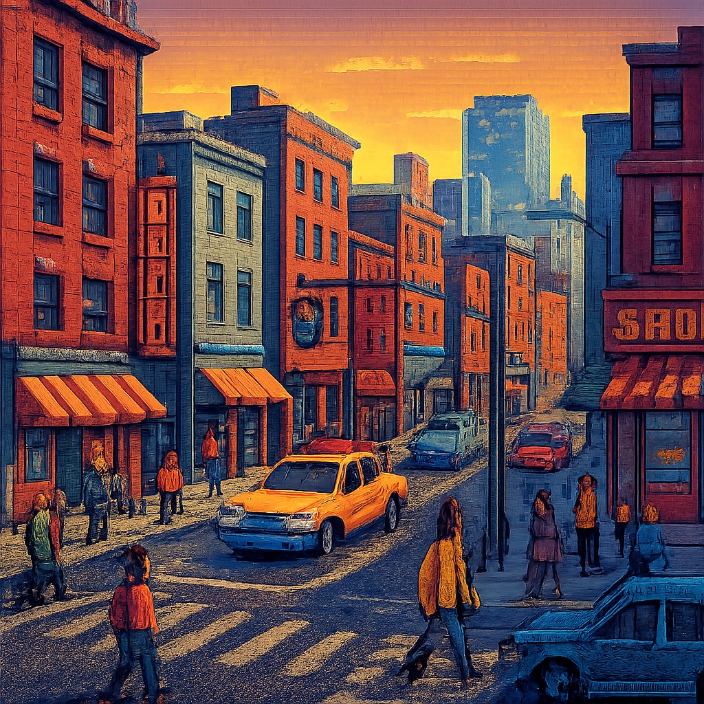 urban street with city activity