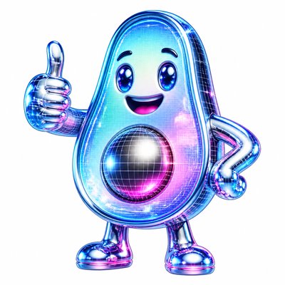 a happy avocado character giving a thumbs up, bold readable design on a plain background, no text