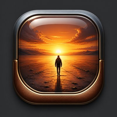 a solitary figure walking toward a glowing horizon across an empty plain, moody atmosphere, no text or lettering