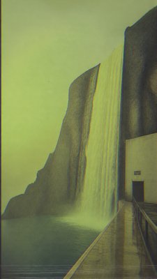 towering waterfall cascading down a cliff