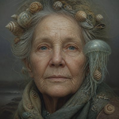 close-up portrait of an elderly person with expressive weathered features
