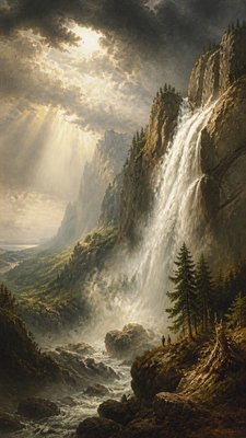towering waterfall cascading down a cliff
