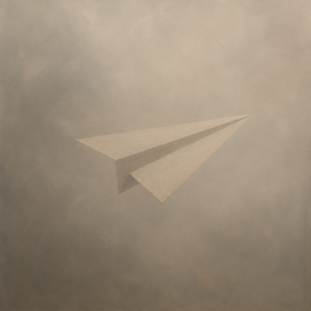 a paper plane, clean minimal composition on a plain background, no text