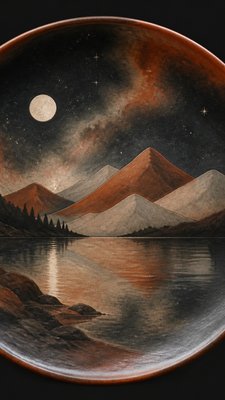 a tranquil mountain lake beneath a starry night sky, no people, no text