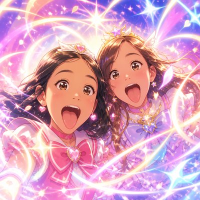 a couple of girls standing next to each other