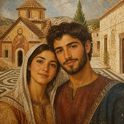 portrait of two people together — Cypriot Art Style