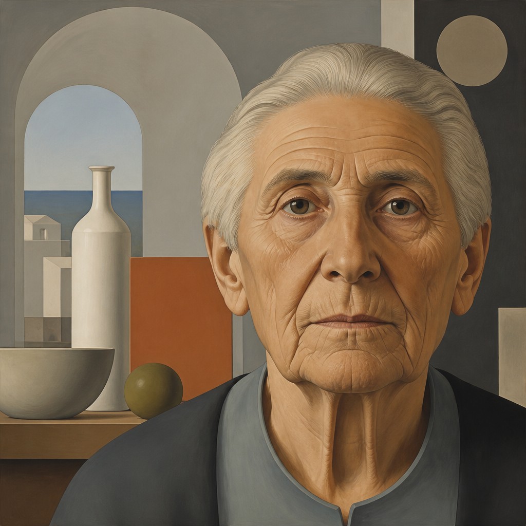 close-up portrait of an elderly person with expressive weathered features — Purism Art Style