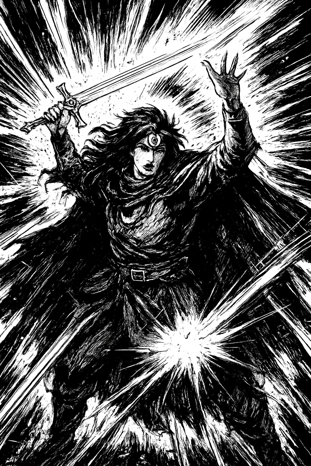 a painting of a man holding a sword