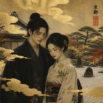 portrait of two people together — Kyoto Zen Art Style