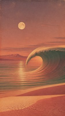 an ocean wave curling under moonlight, no people