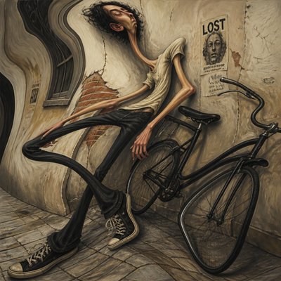 bicyle resting against a wall — Distortion Art Style