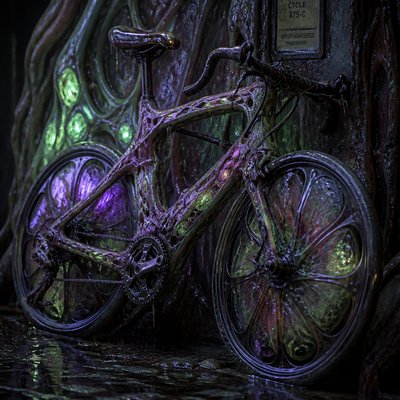bicyle resting against a wall