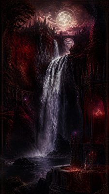 towering waterfall cascading down a cliff