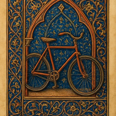 bicyle resting against a wall