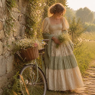 bicyle resting against a wall — Cottagecore Fashion Style