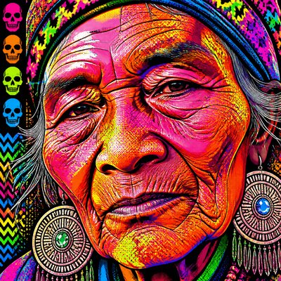 close-up portrait of an elderly person with expressive weathered features